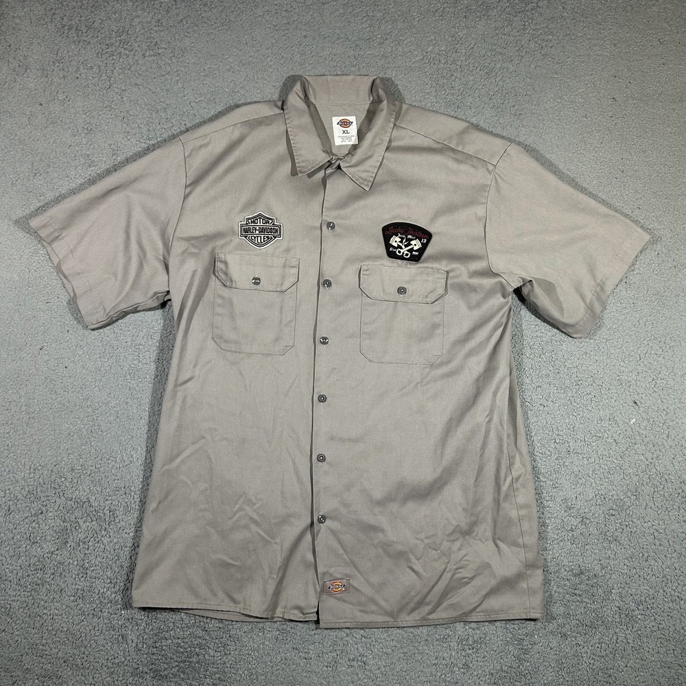 Dickies X Harley Davidson Short Sleeve Button Down Work Shirt Gray Mens XL #4027